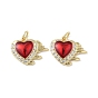 Подвески из латуни микропаве с фианитами и эмалью, сердце, стойки покрытие, долговечный, без свинца и без кадмия, с целью перехода в кольце