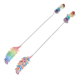 Livres de pierres précieuses naturelles et synthétiques pour chakras, avec 201 plume en filigrane d'acier inoxydable