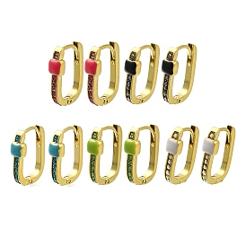 Ion Plating(IP) 304 Stainless Steel Enamel Rectangle Hoop Earrings, with Rhinestone, Real 14K Gold Plated