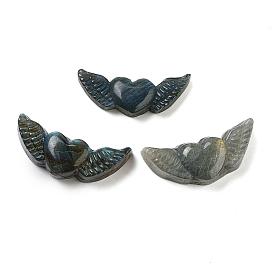 Natural Labradorite Carved Cabochons, Heart with Angel Wings