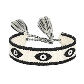 Devil's Eye Bracelet Braided Bracelet Handmade Hand with Eye Embroidery Pattern Tassel Couple Bracelet Gift