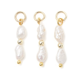 Подвески из натурального барочного жемчуга кеши и синтетического немагнитного гематита с гальваническим покрытием., самородки прелести, цветочный белый