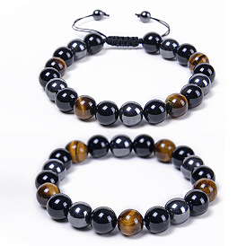 8/10MM Black Magnetic Hematite Agate Bracelet for Men Women, Tiger Eye Stone Yoga Energy Beaded Braided Jewelry