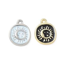 Alloy Enamel Pendants, Round with Moon & Sun Charms, Long-Lasting Plated