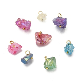 Подвески из гальванизированных самородков натурального кварца, с медными петлями, разноцветные