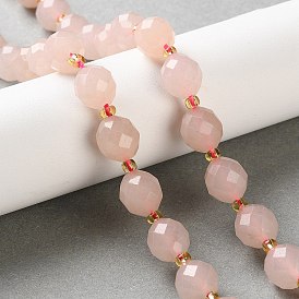 Природного розового кварца нитей бисера, граненые, овальные, с бисером