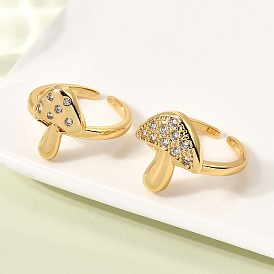 Латунные микропаве прозрачные кубические цирконии регулируемые открытые манжеты кольца для женщин, без кадмия и без свинца, гриб