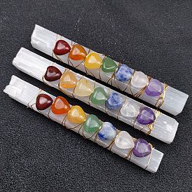 Chakra Jewelry, Natural Selenite Home Decorations, Brass Wire Wrapped Natural Gemstone Display Decorations, Rectangle