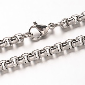 304 Stainless Steel Box Chains Necklaces, with Lobster Claw Clasps, 23.6 inch(599mm)