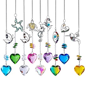 Metal Animal Hanging Ornaments, Window Rainbow Maker, Glass Heart Hanging Suncatcher for Home Garden Porch Decoration