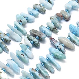 Natural Larimar Beads Strands, Nuggets, Top Drilled, with Seed Beads