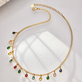 316l Damen-Halskette mit tropfenförmigem Anhänger aus chirurgischem Edelstahl und Zirkonia-Pavé