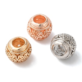 Rack Plating Alloy European Beads, Cadmium Free & Nickel Free & Lead Free, Large Hole Beads, Round with Flower