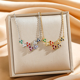 304 Подвеска-колье из нержавеющей стали в виде цветка, украшенная разноцветными кубическими циркониями, для женщин