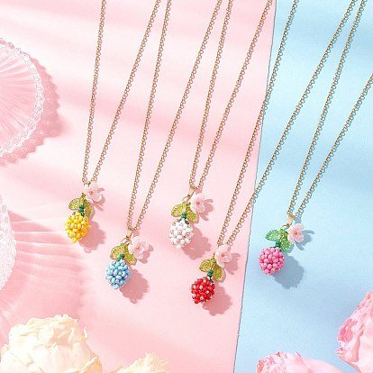 Подвеска в виде цветка из стеклянных бусин и искусственного жемчуга 304 ожерелья из нержавеющей стали с цепочкой для женщин, с прозрачным акриловым зелено-желтым листом, золотые