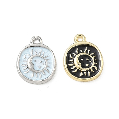 Alloy Enamel Pendants, Round with Moon & Sun Charms, Long-Lasting Plated