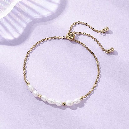 Регулируемые 304 браслеты-слайдеры из цепей из нержавеющей стали и натурального культивированного пресноводного жемчуга, браслеты для женщин