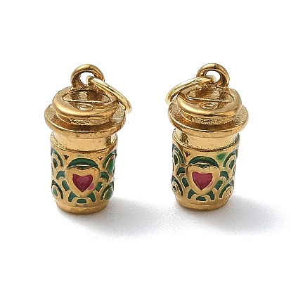 304 Stainless Steel Enamel Pendants, Cup with Heart Charms, Ion Plating(IP)