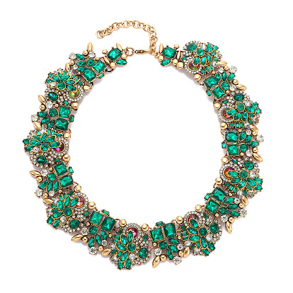 Bohemian Crystal Inlaid Metal Hollow Out Ethnic Necklace with Bold and Exquisite Design