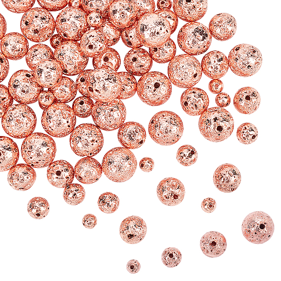 Electroplated Natural Lava Rock Beads, Round, Bumpy