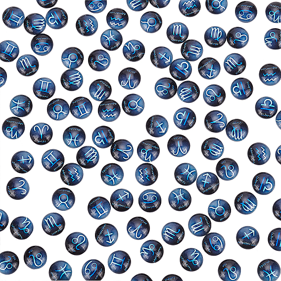 Glass Cabochons, Half Round/Dome with Constellation/Zodiac Sign, For Jewelry Making