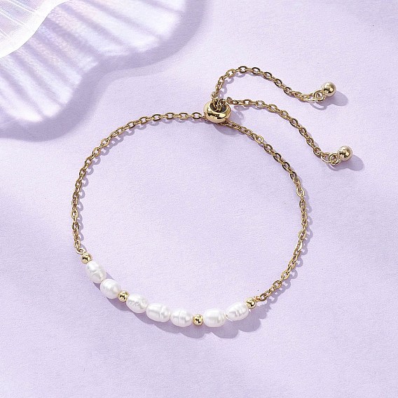 Регулируемые 304 браслеты-слайдеры из цепей из нержавеющей стали и натурального культивированного пресноводного жемчуга, браслеты для женщин