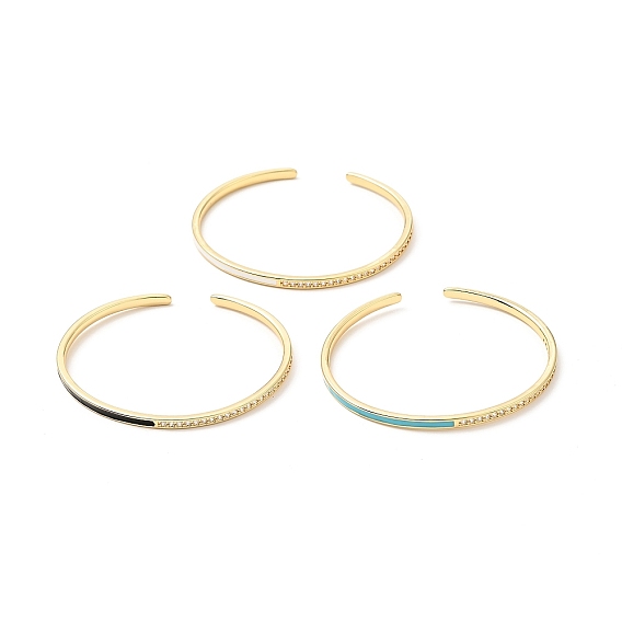 Clear Cubic Zirconia Open Cuff Bangle with Enamel, Long-Lasting Plated, Golden Brass Jewelry for Women, Cadmium Free & Nickel Free & Lead Free