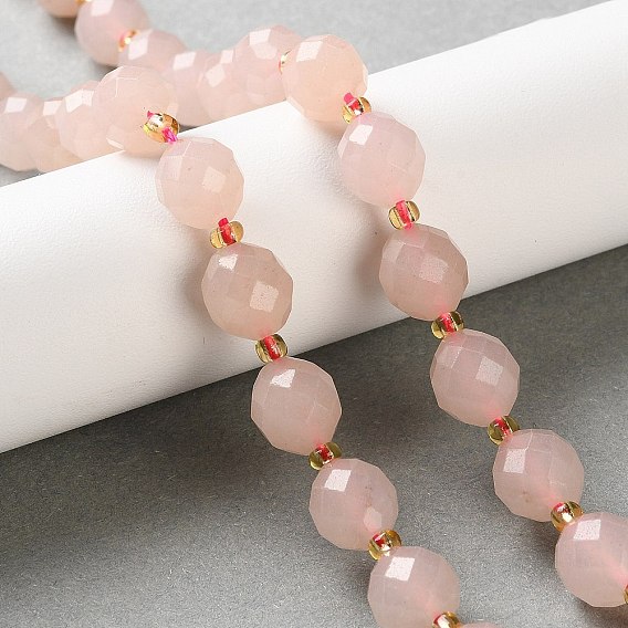 Природного розового кварца нитей бисера, граненые, овальные, с бисером