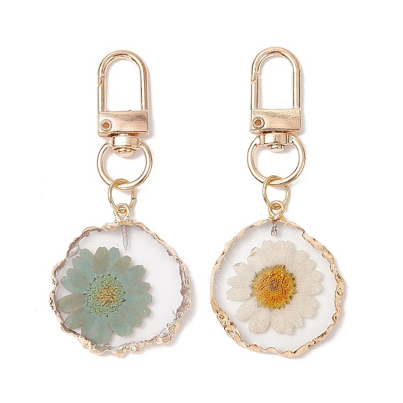 Внутреннее украшение из смолы и сухоцветов, с поворотными застежками из сплава для украшений сумок, плоско-круглые