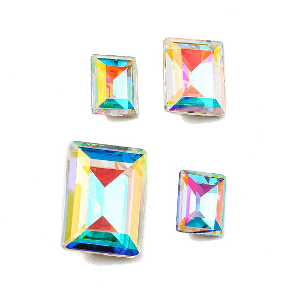 Стеклянные стразы кабошоны, точка назад и задняя пластина, граненые, прямоугольные