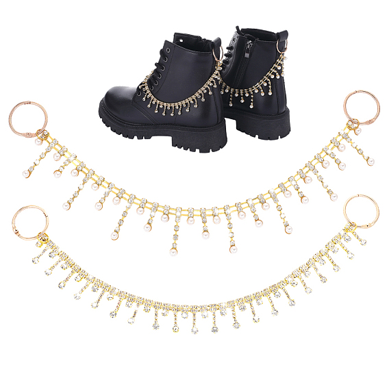 2Pcs Alloy Rhinestones Chains Bag Extender Chains, with Iron Rings & Imitation Pearl