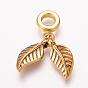 304 Stainless Steel European Dangle Charms, Large Hole Pendants, Leaf