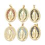 Латунные микро проложить кубического циркония подвески, стойки покрытие, долговечный, без свинца и без кадмия, овальные с рисунками " virgin mary", реальный 18 k позолоченный