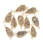 Natural Druzy Agate Links Connectors, with Brass Findings, Dyed, Arrows, Golden