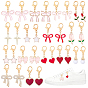 30pcs 15 styles breloques de chaussures en alliage émail, strass et résine perle, avec fermoir pince de homard, or, nœud papillon/cœur/étoile