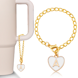 Подвески из сплава с эмалью, с железными витыми цепями с бордюром, Плоский круглый с буквой a