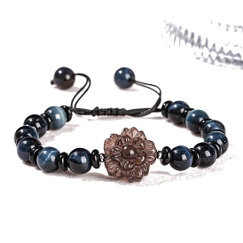 Natural Tiger Eye Beaded Bracelets, Obsidian Flower Jwewly for Women