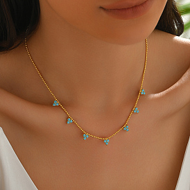 925 Colliers à pampilles triangulaires en argent sterling avec perles rondes en oxyde de zirconium bleu ciel pour femmes, cadeau d'été