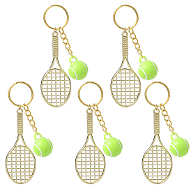 5 Porte-clés raquette de tennis en acrylique opaque avec alliage, avec porte-clés fendus