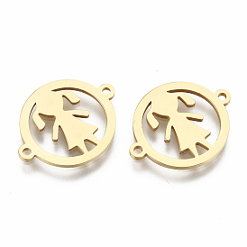 201 Stainless Steel Links Connectors, Laser Cut, Flat Round with Girl