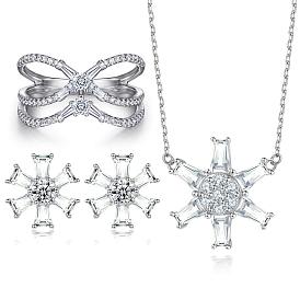 Chic and Simple 3-Piece Jewelry Set with Sunflower Design and Zirconia Stones