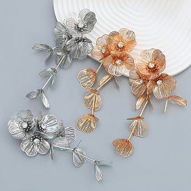 Exaggerated Floral Earrings for Women - Multi-layered Metallic Flower Drops