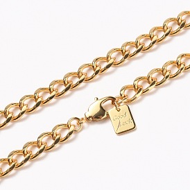 Men's Brass Cuban Link Chain Necklaces, with Lobster Claw Clasps, Long-Lasting Plated, Word Good Luck