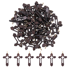 50 Подвески из креста из дерева, с открытыми пружинными кольцами из нержавеющей стали 304