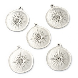 304 Stainless Steel Pendants, Flat Round with Sun