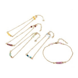 Natural Dyed Malaysia Jade Link Anklets for Women, Brass Chain Anklets, Golden