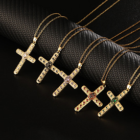 Colorful CZ Cross Pendant Necklace for Men and Women