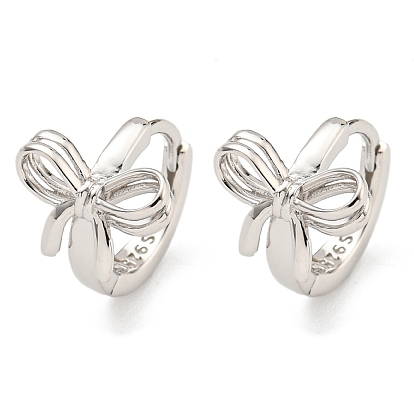 Rhodium Plated 925 Sterling Silver Hoop Earring, Bowknot