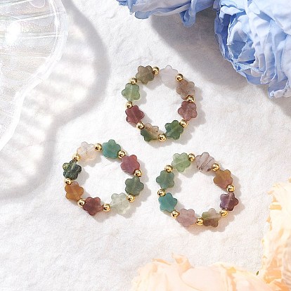 3шт. натуральные индийские агатовые кольца, цветок, с латунной бисера