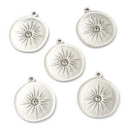 304 Stainless Steel Pendants, Flat Round with Sun